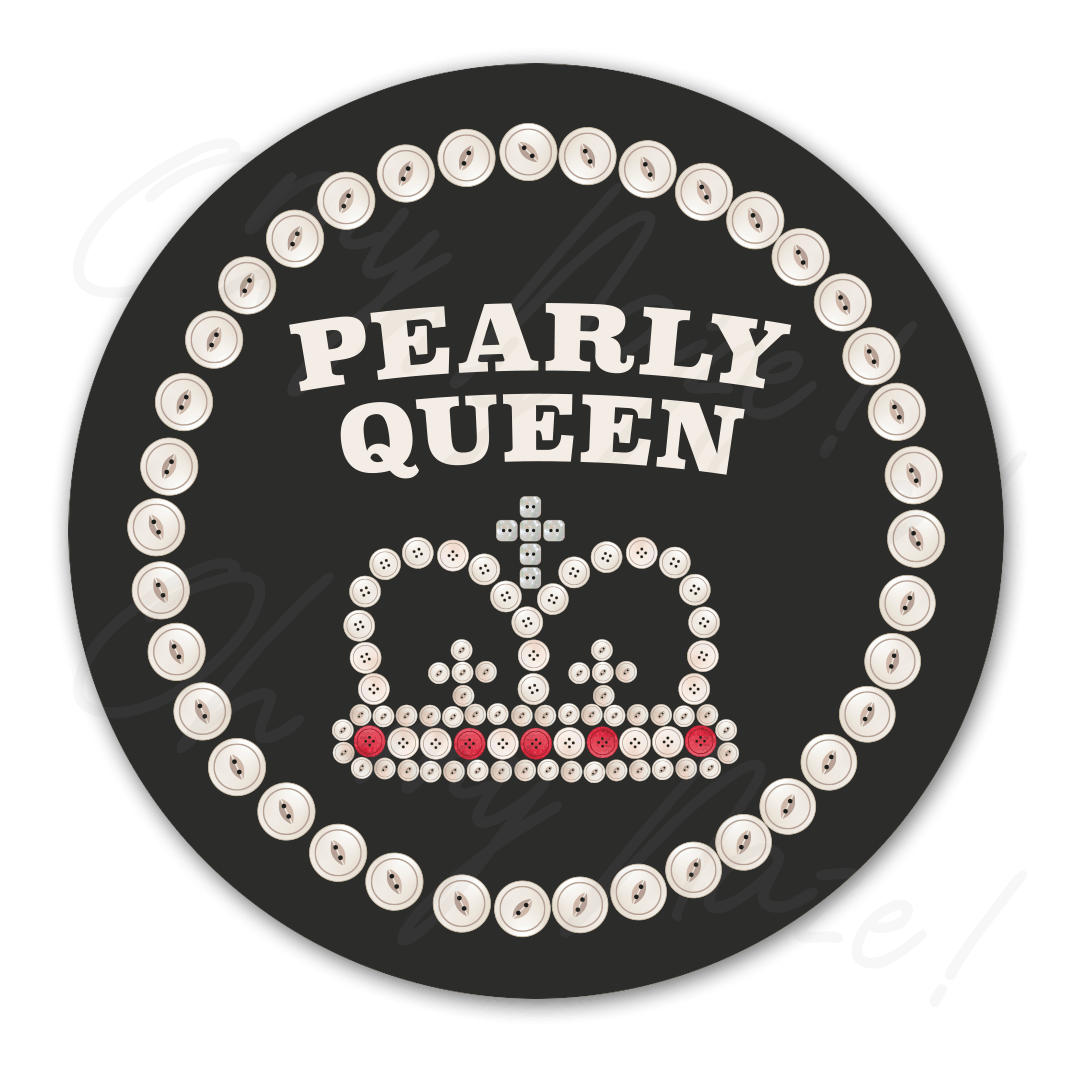 Pearly King/Queen - badge, rosette, keyring, coaster, pocket mirror, bottle opener, mug, fridge magnet