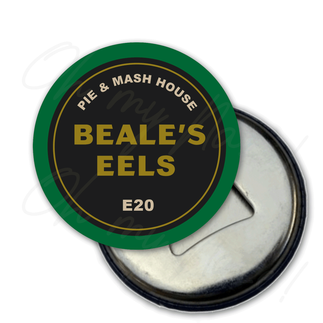 Beale's Plaice / Beale's Eels - Eastenders inspired - badge, keyring, coaster, pocket mirror, bottle opener, fridge magnet