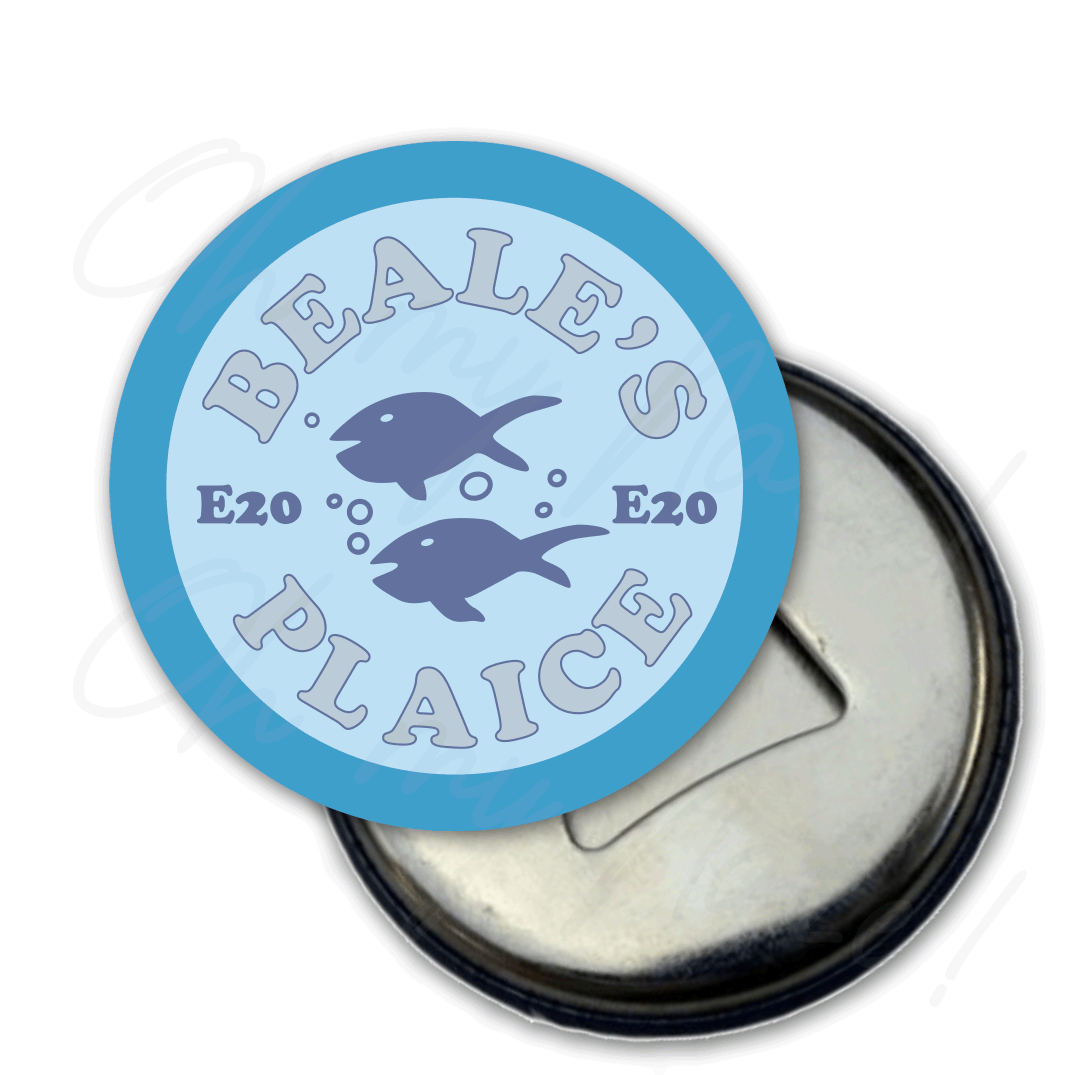 Beale's Plaice / Beale's Eels - Eastenders inspired - badge, keyring, coaster, pocket mirror, bottle opener, fridge magnet