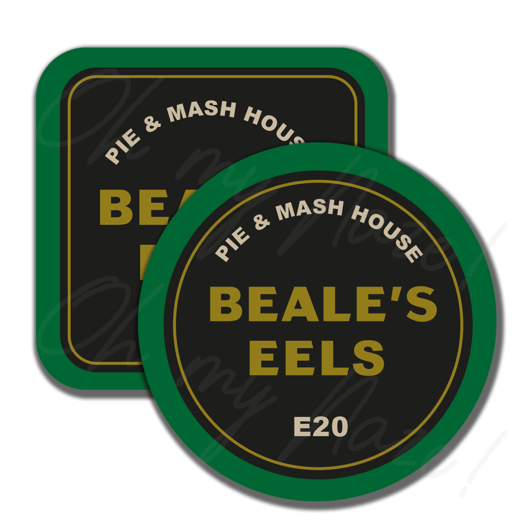 Beale's Plaice / Beale's Eels - Eastenders inspired - badge, keyring, coaster, pocket mirror, bottle opener, fridge magnet