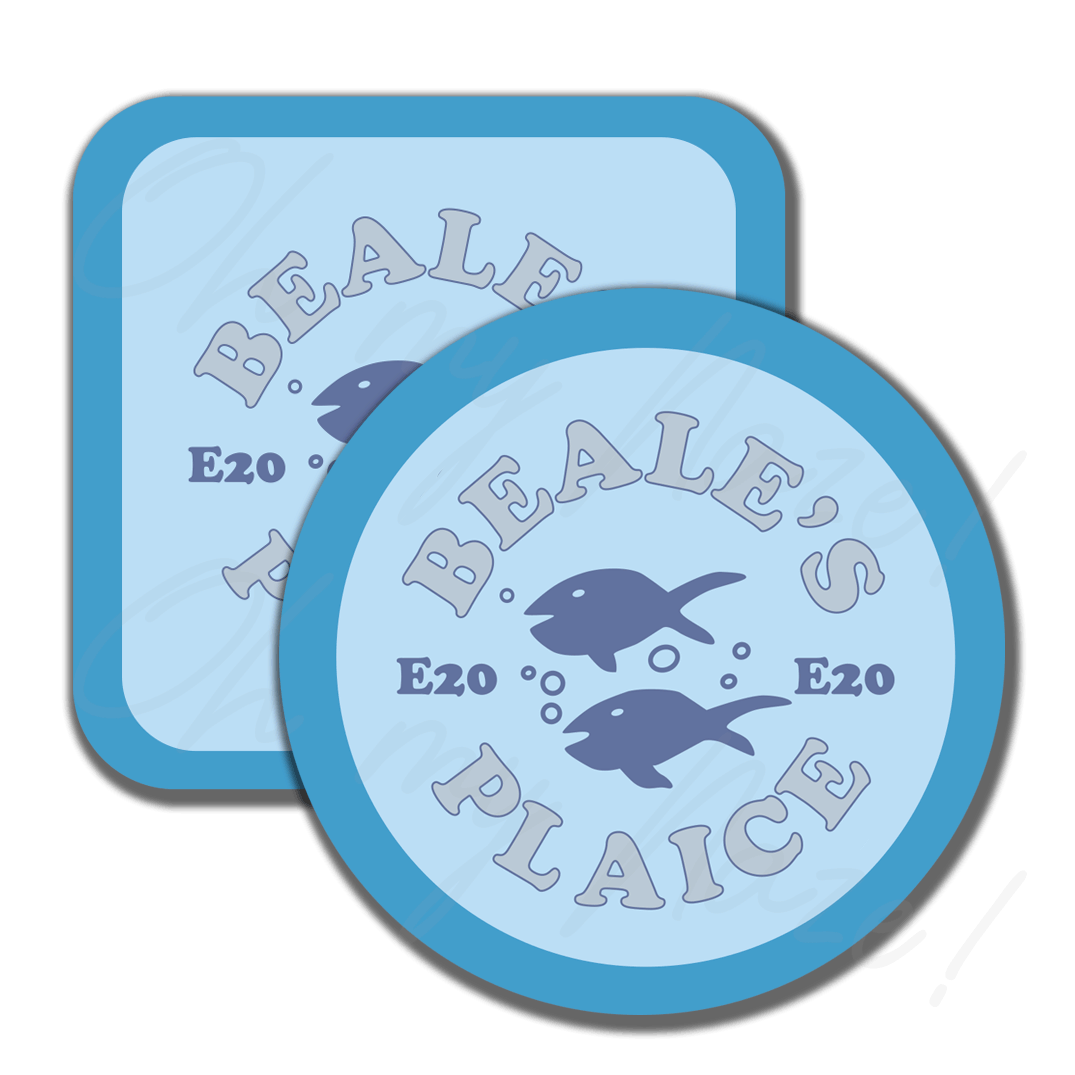 Beale's Plaice / Beale's Eels - Eastenders inspired - badge, keyring, coaster, pocket mirror, bottle opener, fridge magnet