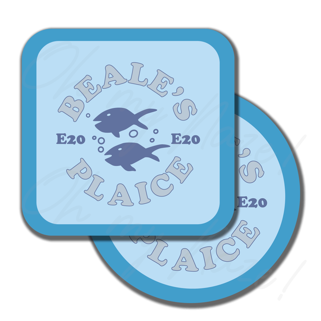 Beale's Plaice / Beale's Eels - Eastenders inspired - badge, keyring, coaster, pocket mirror, bottle opener, fridge magnet