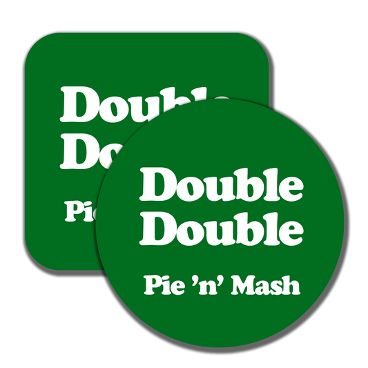 Double Double / Food of the Gods  - Pie and Mash - badge, keyring, coaster, pocket mirror, bottle opener, fridge magnet