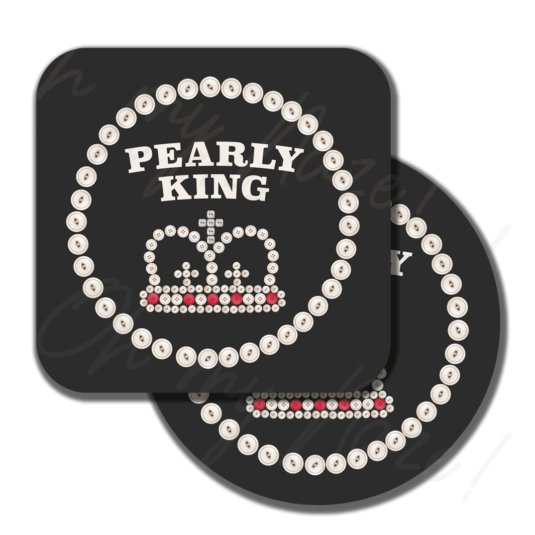 Pearly King/Queen - badge, rosette, keyring, coaster, pocket mirror, bottle opener, mug, fridge magnet