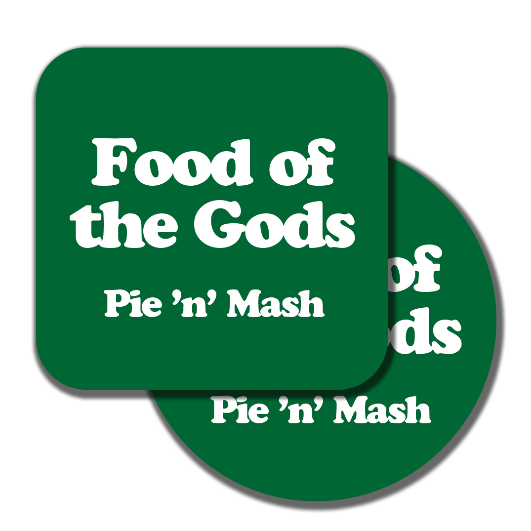 Double Double / Food of the Gods  - Pie and Mash - badge, keyring, coaster, pocket mirror, bottle opener, fridge magnet