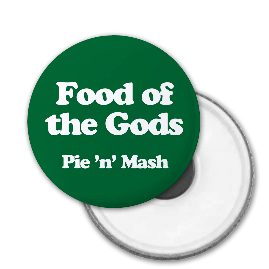 Double Double / Food of the Gods  - Pie and Mash - badge, keyring, coaster, pocket mirror, bottle opener, fridge magnet