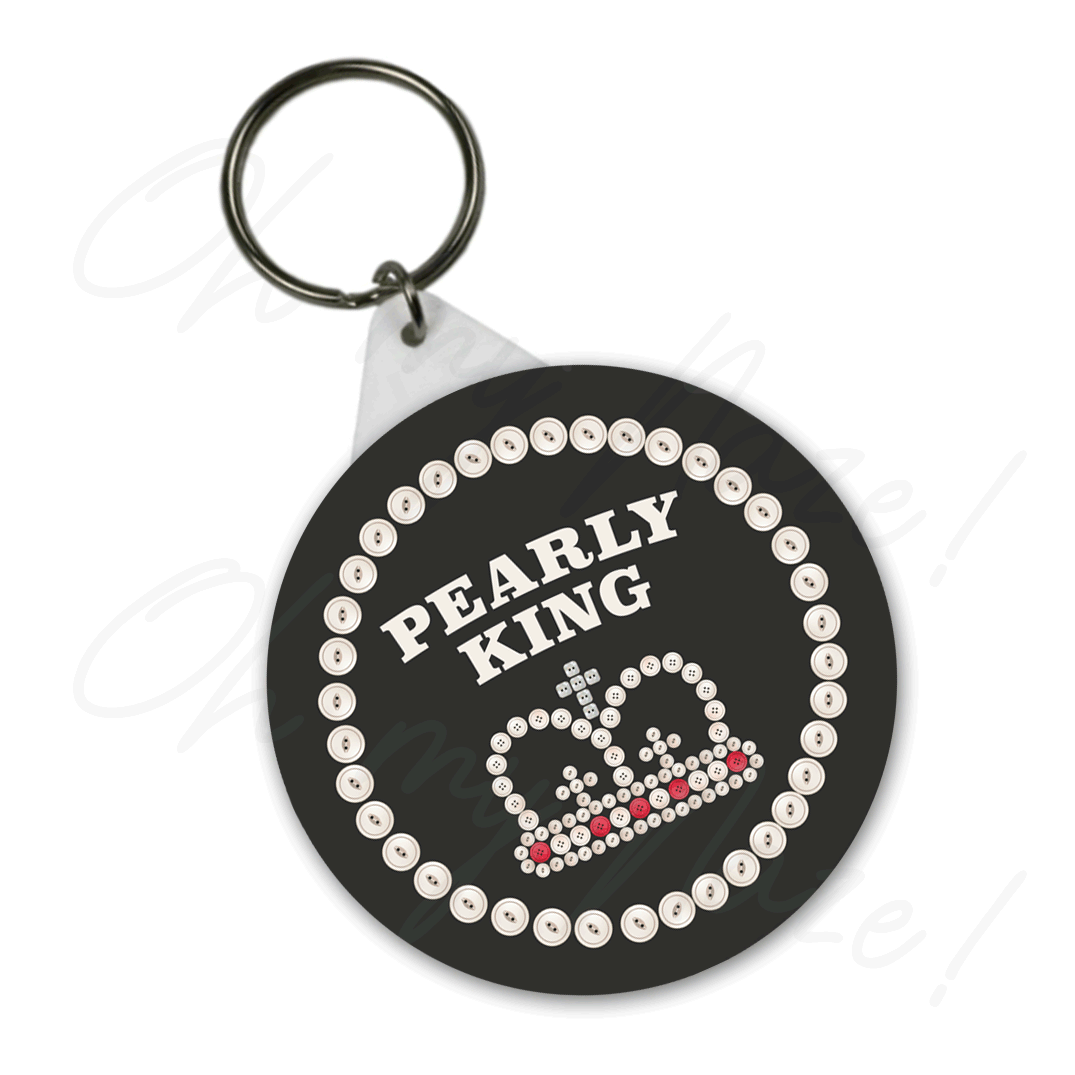 Pearly King/Queen - badge, rosette, keyring, coaster, pocket mirror, bottle opener, mug, fridge magnet