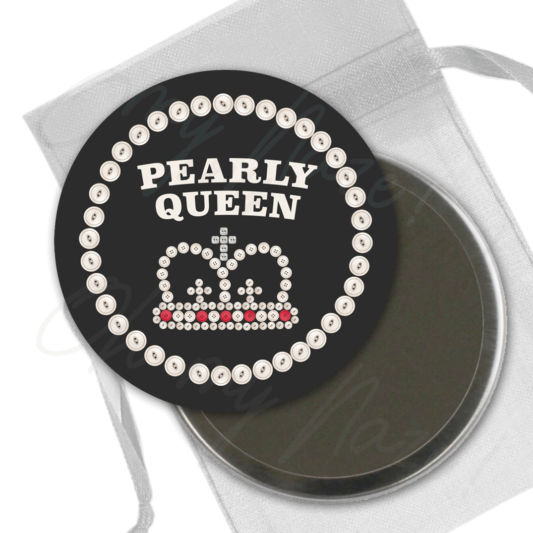 Pearly King/Queen - badge, rosette, keyring, coaster, pocket mirror, bottle opener, mug, fridge magnet