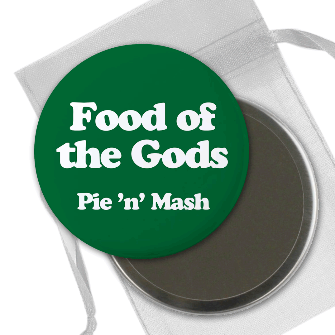 Double Double / Food of the Gods  - Pie and Mash - badge, keyring, coaster, pocket mirror, bottle opener, fridge magnet