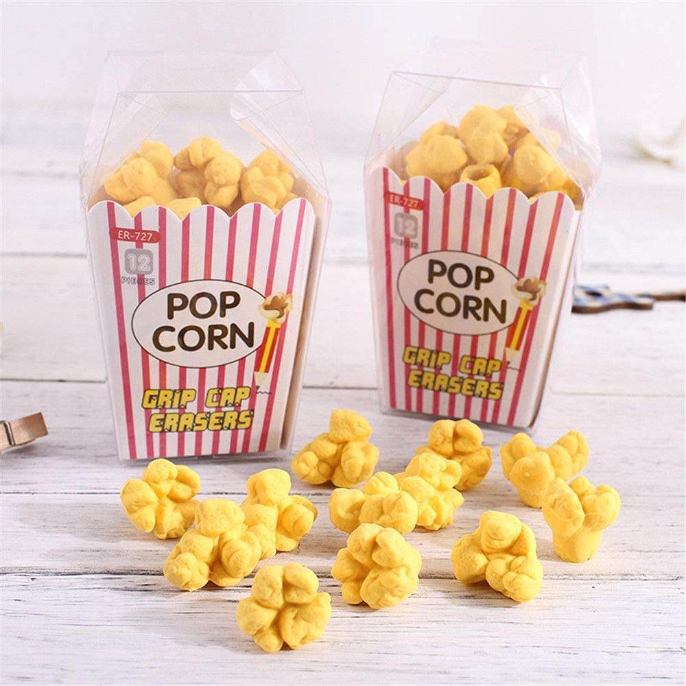 Popcorn erasers and badge